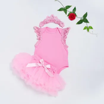 

Newborn Romper Girl Tutu Clothing Sets Baby Girls Jumpsuit Cotton Sleeveless Kids Pink Clothes with lace Headband Festival Gift