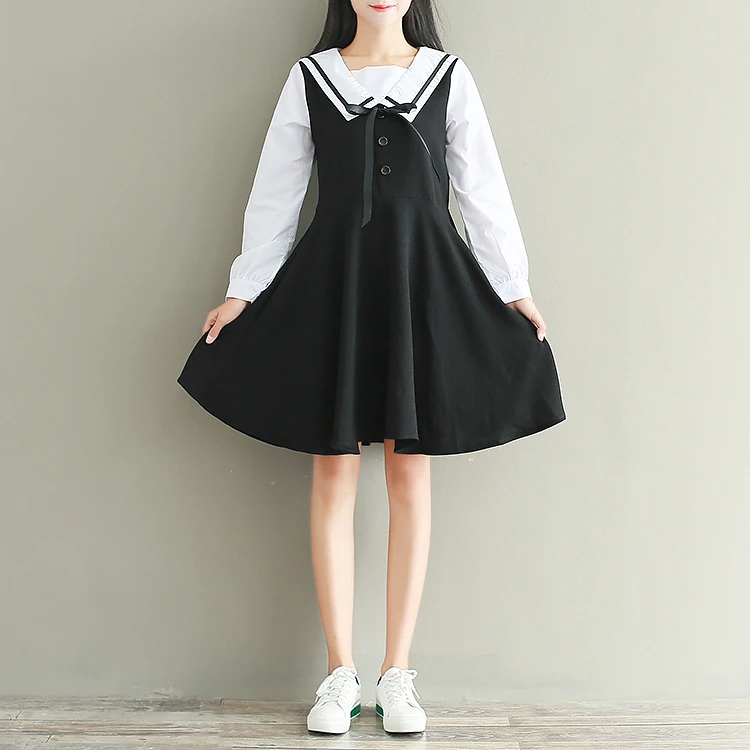 

2018 spring autumn long sleeve dress new style white black mini cotton dress