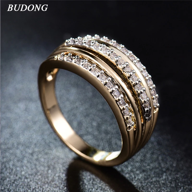 

BUDONG Vintage Rings for Women 2017 Fashion Gold Color Ring Crystal Zirconia Luxury Wedding Jewelry Valentine Present XUR608