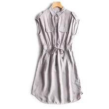 Women’s 2017 summer cupro solid shirt dress