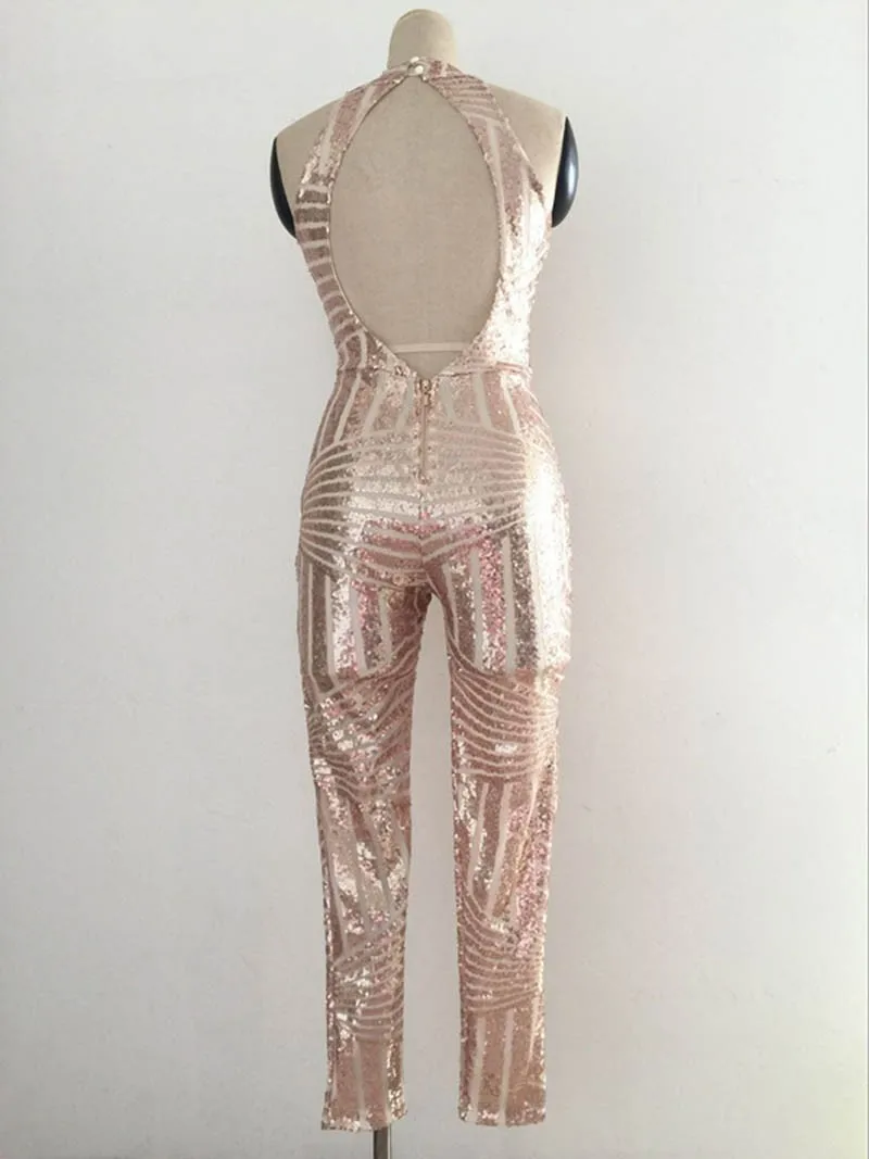 Женский комбинезон Kricesseen с золотыми блестками на лето|gold sequin jumpsuit|party jumpsuitoverall
