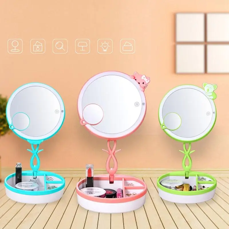 

Folding Cosmetic Mirror LED USB Charging Multi-functional Body Induction Nightlight Storage Base