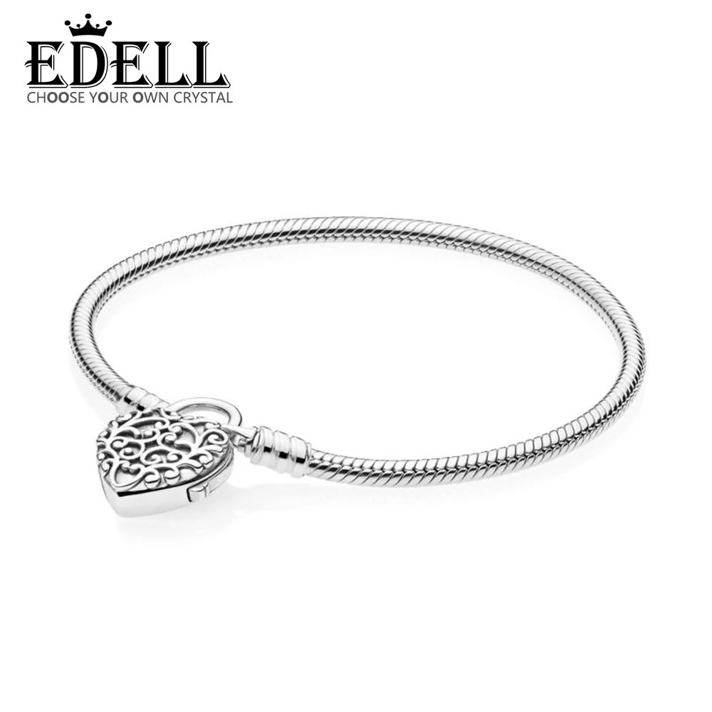 

EDELL 100% 925 Sterling Silver New 597602 MOMENTS SMOOTH BRACELET WITH REGAL HEART PADLOCK CLASP Fashion Original Jewelry