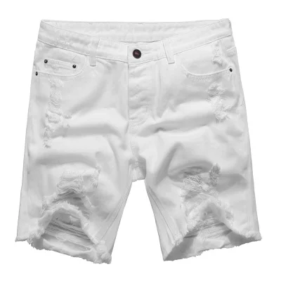 Для мужчин летний белый рваные джинсовые шорты джинсы Для мужчин Европейский стиль мода кнопки высокое качество укороченные штаны K772 - Цвет: white