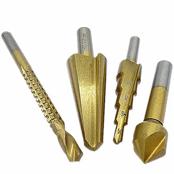 

4pcs HSS Wood Saw Drilling Step Drill Bit Umbrella drill Chamfering Tool