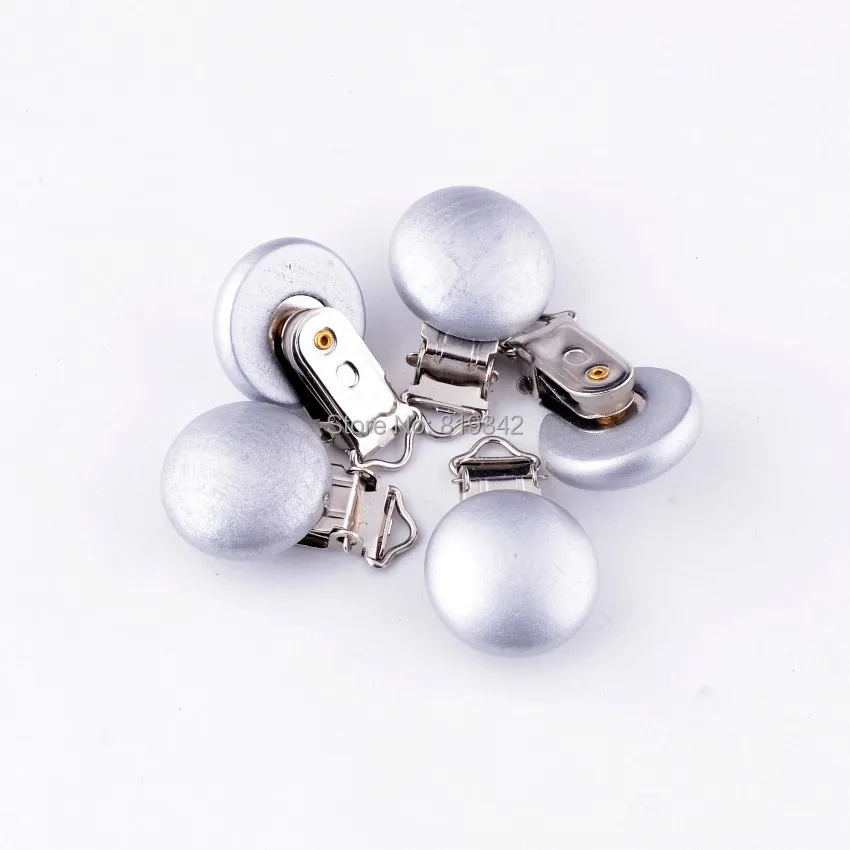 

10PCs Baby Pacifier Clips Silver Pattern Wood Metal Holders Cute Infant Soother Clasps Accessories 4.4x2.9cm
