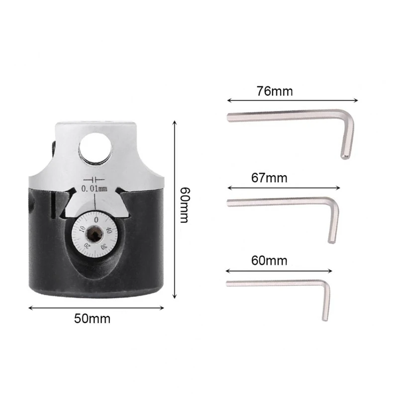 2Inch 50Mm F1 Type Boring Head 12Mm Lathe Boring Bar Milling Holder For Mt2 Mt3 R8 Shank Milling Machine Tools With Hex Wrench