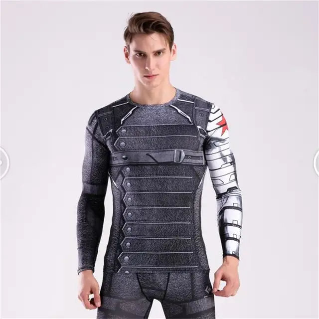 New Superhero Winter Soldier Bucky Superman Anime 3D T Shirt Fitness Men tight T-Shirt Long Sleeve Compression Shirt