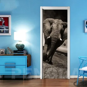 

Door Sticker Self Adhesive 3D Wallpaper Diy Print Art Picture Africa Elephant Animal Home Decor Mural Renovation Decal Bedroom