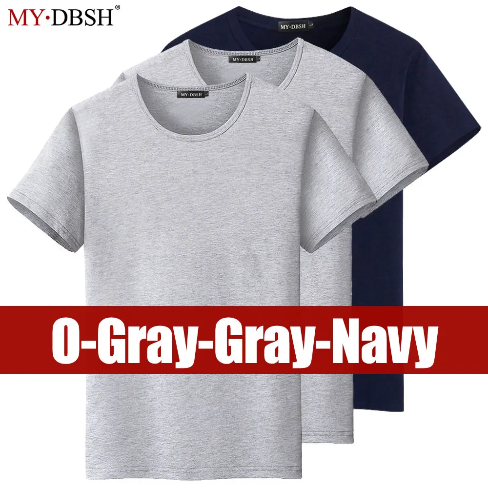 3 шт./лот, летняя мужская футболка, Новая Модная хлопковая Базовая футболка с круглым вырезом, повседневная Высококачественная Мужская Однотонная футболка, топы, S-5XL - Цвет: O-Gray-Gray-Navy