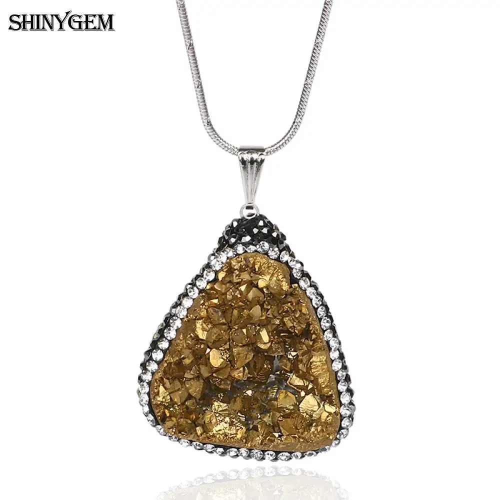 ShinyGem, большое ожерелье из друзы, кубический циркон, нестандартный минеральный кристалл, ожерелье с подвеской, бразильское ожерелье друзы, s для женщин - Окраска металла: Gold