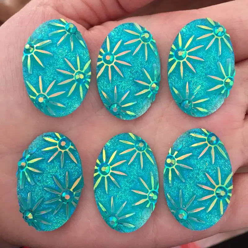 

HOT 12pcs 20mm*30mm AB Resin oval flower Rhinestone Flatback Wedding diy Buttons D753
