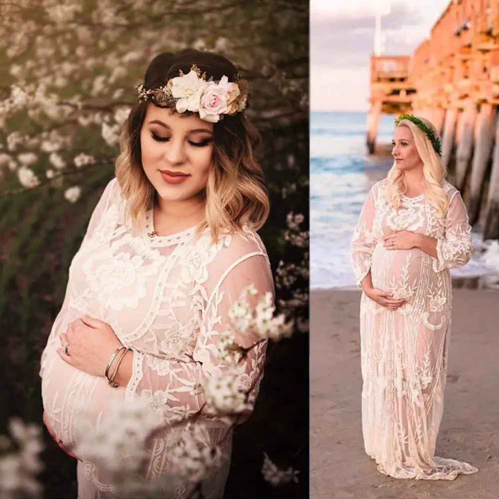 

2019 Women Dress Maternity Photography Props Lace Pregnancy Clothes Maternity Dresses For Pregnant Photo Shoot Cloth Plus Size