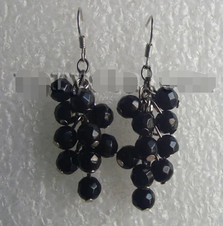 

FREE SHIPPING>>> cluster round black onyx faceted 6mm earrings Chandelier and SilverNoble style Natural Fine jewe fast SHIPPING