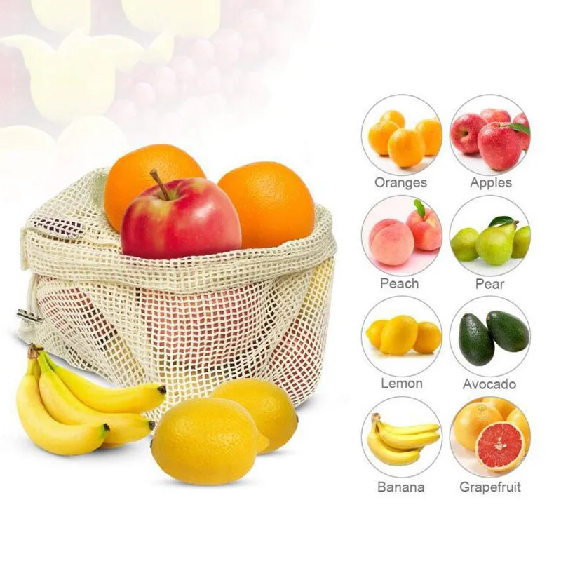 Многоразовая сумка для фруктов и овощей Экологичная хлопковая Сетчатая Сумка для хранения моющаяся хозяйственная сумка домашний кухонный Организатор аксессуары