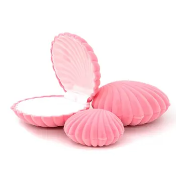 1 PCS Pink Velvet Shell Necklace Earrings Ring Box Jewelry Packaging For Wedding Engagement Display Holder Storage Wholesale large leather gift box for jewellery wedding party decoration display velvet organizer earing necklace ring packaging pink box
