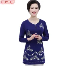 UHYTGF, женская футболка, топы, весна-осень, одежда, плюс размер, джемпер, перо, принт, футболка, топы, Модный пуловер с v-образным вырезом, 52