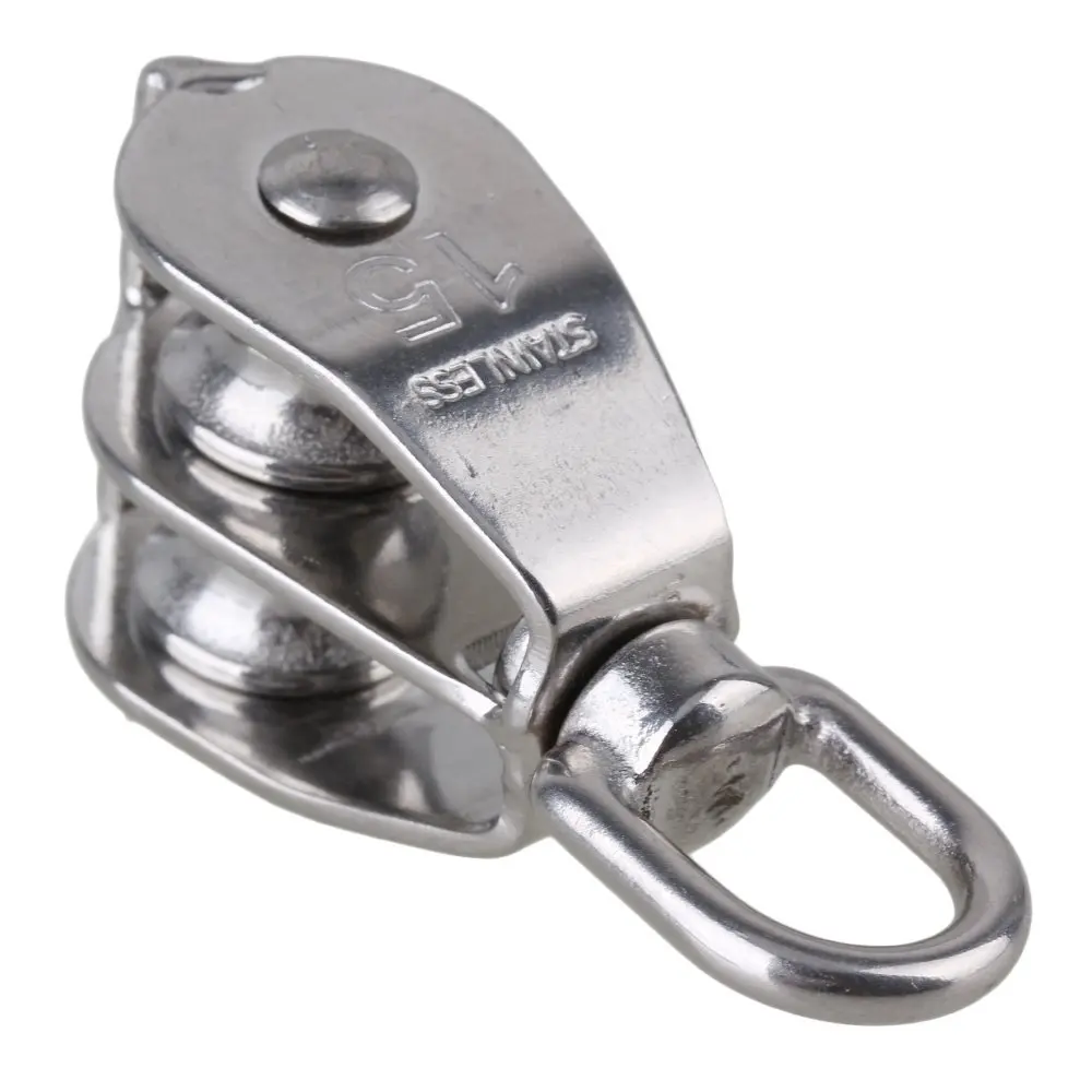 Fevas M15 Durable Swivel 304 Stainless Steel Double Sheave Wire Rope Pulley Block Chain Traction Wheel of 5 