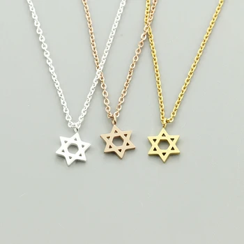 

Wholesale 10pcs Dainty Geometric Hexagram Pendant Star of David Necklaces Israel Holy Tora Jewelry Charm Women Choker Necklace