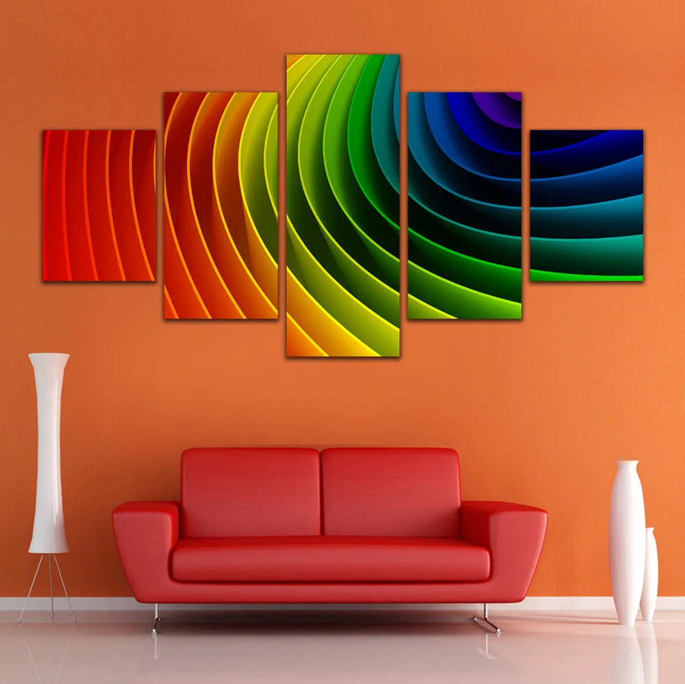 Abstract Rainbow Paintings 5 Panel Canvas Art Oil Painting Wall Decal