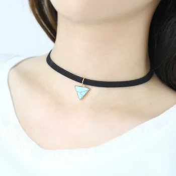 

10 piece/lot Black Velvet Necklaces Triangle Pendants Blue Stone Beads Statement Charm Choker Short Chain Women Jewelry