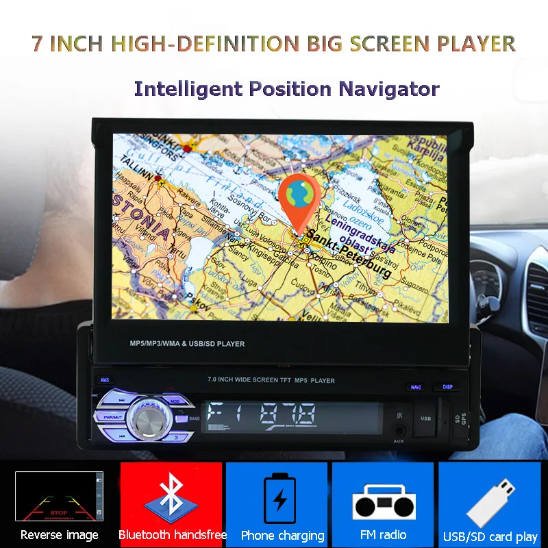 Top Retractable 1 Din Car Radio with gps and screen touch Multimedia Car Player 7" Auto Radio Stereo FM Bluetooth MP5 Audio Player 1 Top Retractable 1 Din Car Radio with gps and screen touch Multimedia Car Player 7" Auto Radio Stereo FM Bluetooth MP5 Audio Player 1