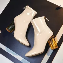 Новинка; красивые кожаные резиновые сапоги; прозрачная обувь на высоком каблуке; женские ботильоны на не сужающемся книзу массивном каблуке; Цвет черный, телесный; женские ботинки; Tid