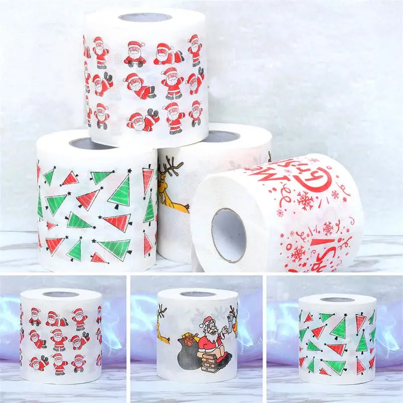 

1Roll Santa Claus/Deer Merry Christmas Supplies Printed Toilet Paper Home Bath Living Room Toilet Paper Tissue Roll Xmas Decor