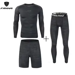 Для мужчин брюки сжатия набор тренировки Фитнес спортивная одежда, бодибилдинг плотно прилегающая с длинными рукавами футболки, лосины