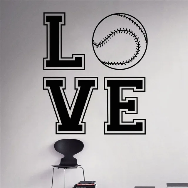 Love Baseball Softball Design Wall Sticker Home Interior Wall Art Murals Housewares Design