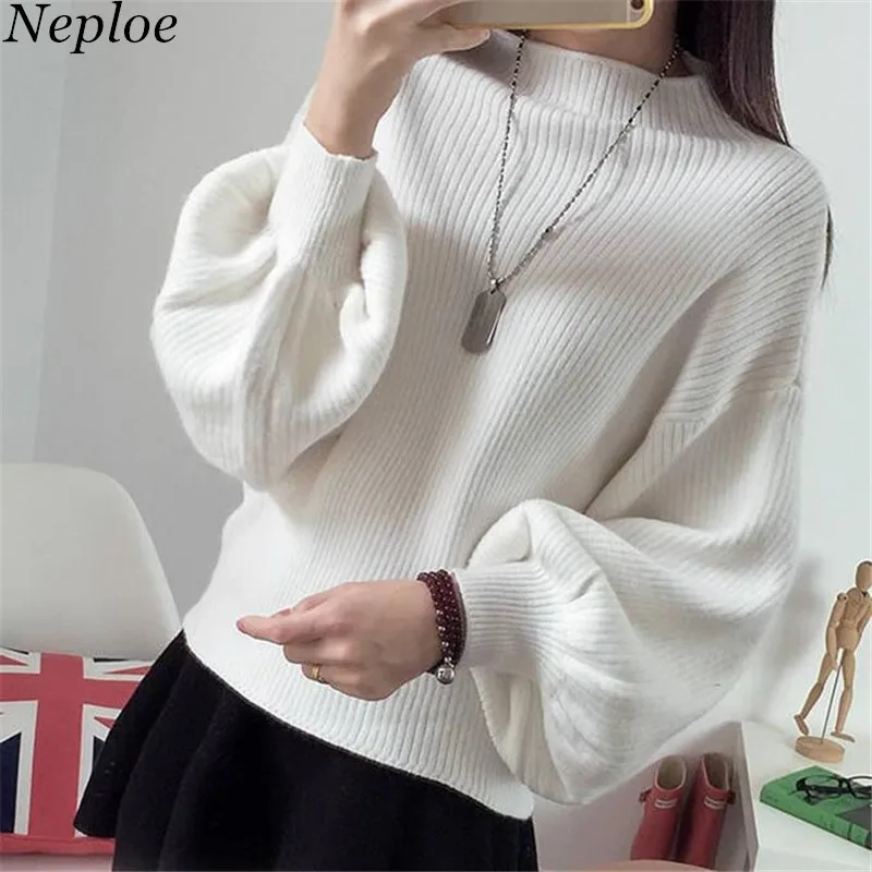 Neploe 2020 Korean Fashion Solid Sueter Mujer Knitwear Puff Sleeve Short Women Sweater Autumn New Loose Casual Pullovers 68309 | Женская