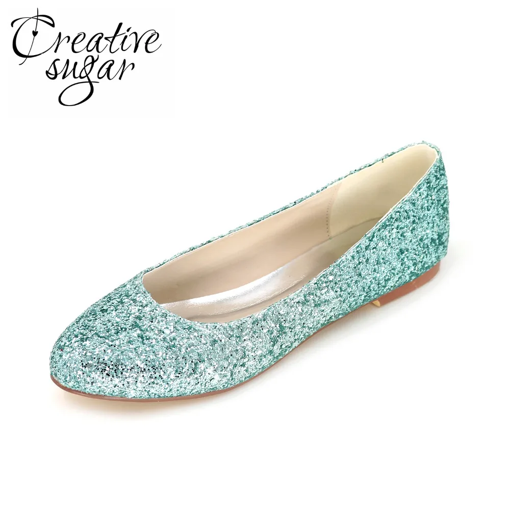 Creativesugar Sparkling 3D glitter bling green blue red purple woman flats beach wedding party night club fashion shoes flat