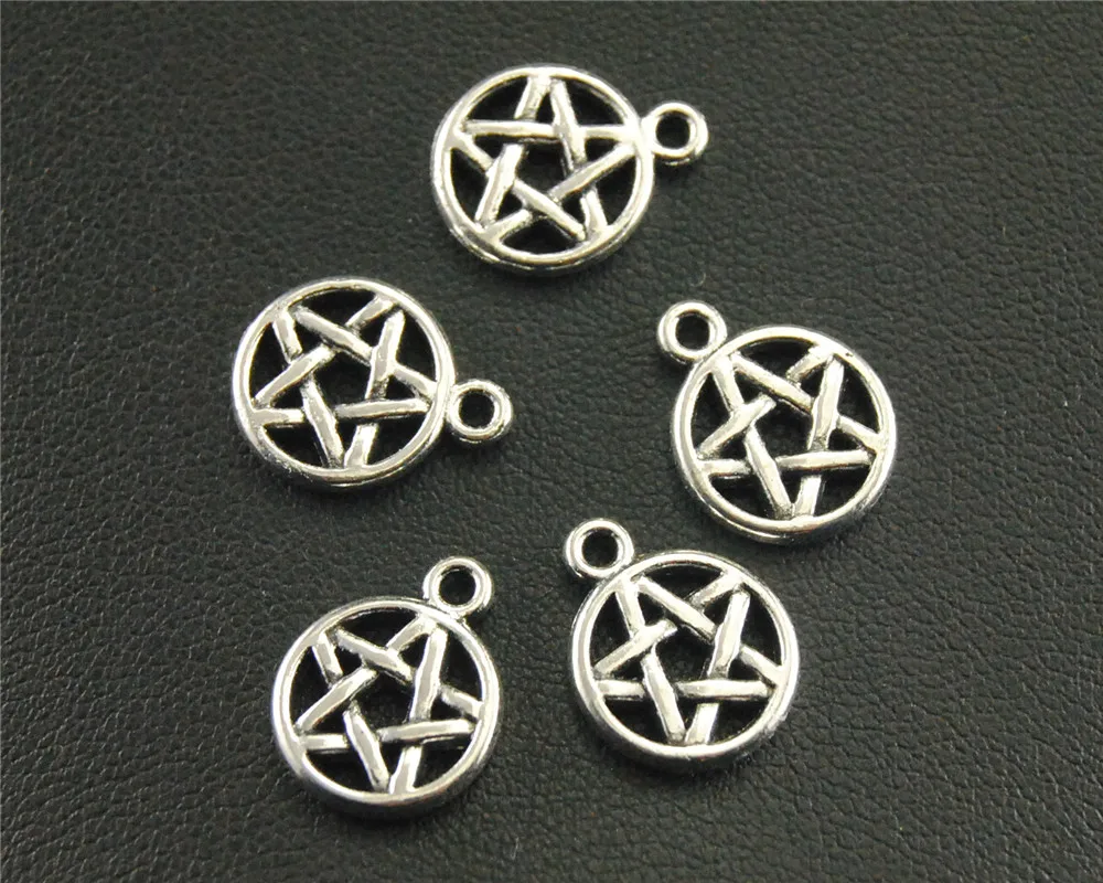 

30pcs Antique Sliver Pentagram circular Charm Pendant DIY Necklace Earring Findings 10mm A1410