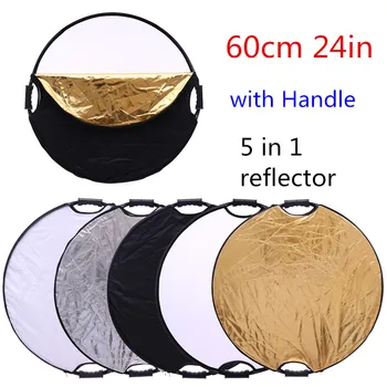 

24'' 60cm 5 in 1 Fashion Collapsible Light Round Photography Reflector with the handle for Studio Multi Photo DiscCD15