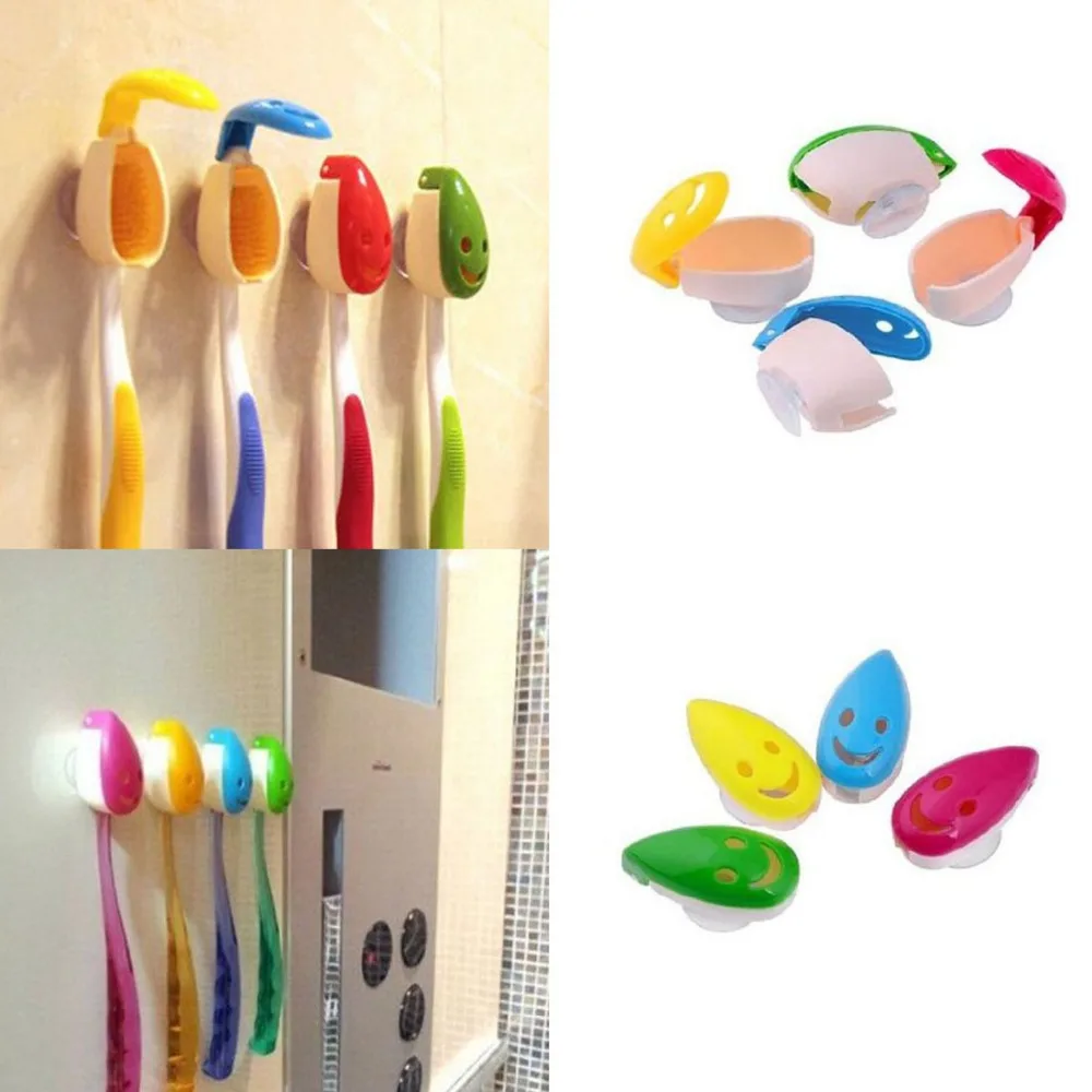 4pcs/ set Toothbrush Holder Travel Camping Protable Bathroom Smile Face