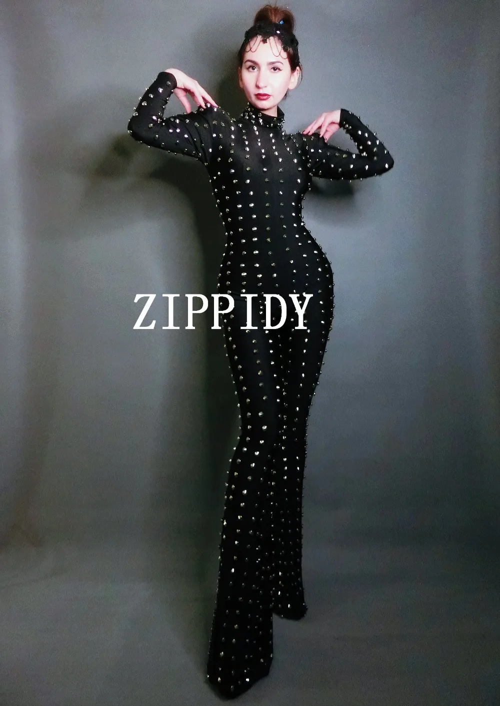 

2019 Black Rivets Bodysuit Stage Dance Outfit Women Bar Dance Jumpsuit Stage Party Dance Costume Performance Rompers