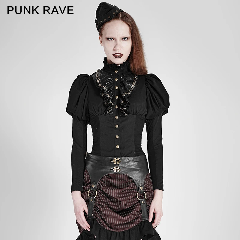 

2017 new design PUNK RAVE steam punk style corset shirt women blouses womens clothing y-681