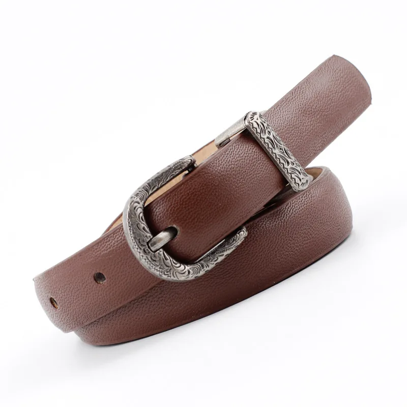 New Designer Ladies Boho Vintage Belt Buckle Belt Woman Thin Narrow Black White Red Brown Leather Belts for Women Jeans