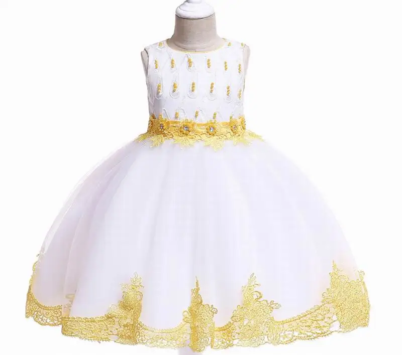 

Princess Dress for Girls Nail bead embroidery Sleeveless gauze Girl Wedding Birthday Party Dress Children Clothing 3-10T L5119