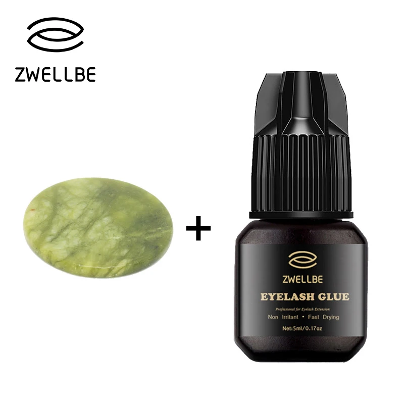 

5ml Eyelash Extension Glue + 1 Piece Round Jade Stone Fast Drying Eyelashes Glue Professional Black Adhesive Retention 5-7 weeks