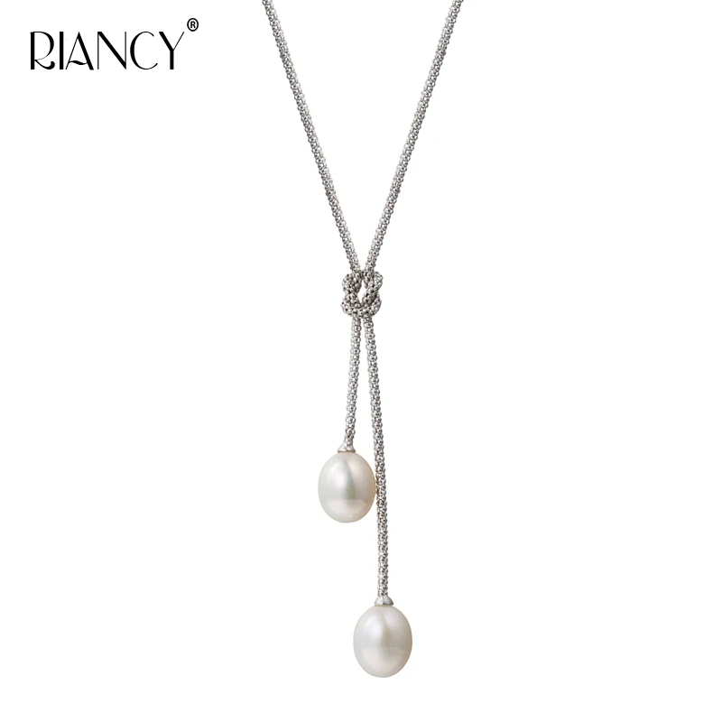 

Fashion natural Freshwater pearl pendant for women 925 sterling silver Double pearl pendant necklace chain bridal gift