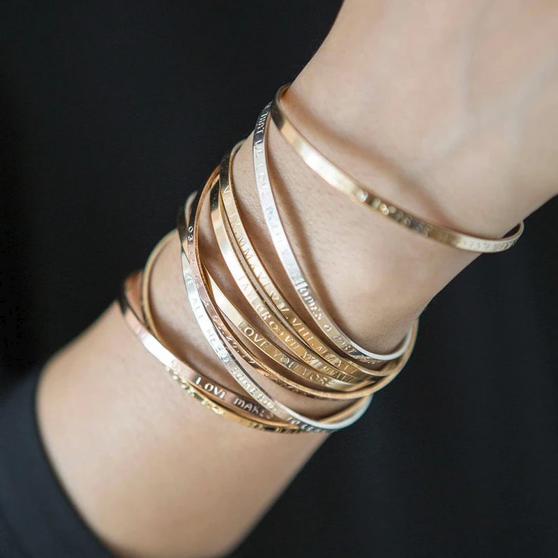 Браслет-манжета, персонализированный обтягивающий Браслет-манжета, золотой, розовый, серебряный, вдохновляющий, гравированный, бразильский, Складывающийся браслет