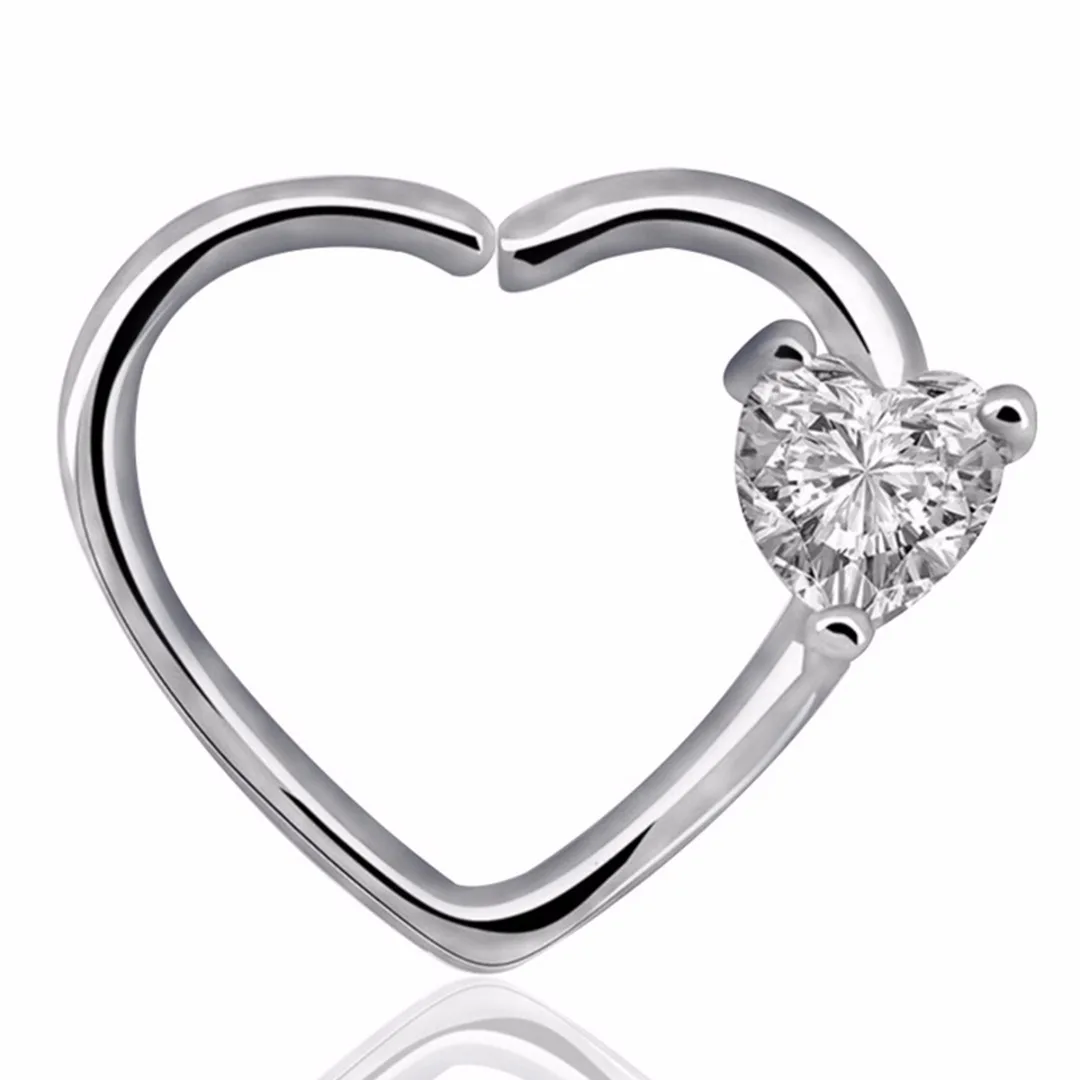 Sexy Zircon Crystal Nose Ear Rings Helix Tragus Piercings Cartilage Earring Love Heart Hoop Earring Body Jewelry Shellhard 2pcs