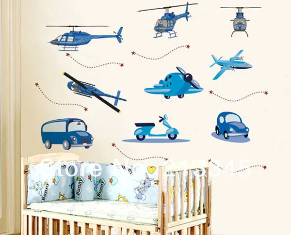 [Fundecor] Детская комната стикер для украшения стены мультфильм Съемный самолет автомобиля наклейки и наклейки 6704