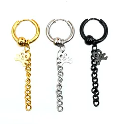 Long Chain Stainless Steel Hoop Earring Skull Shape Pendant Chain Earring Piercing Jewelry For Men Free Shipping