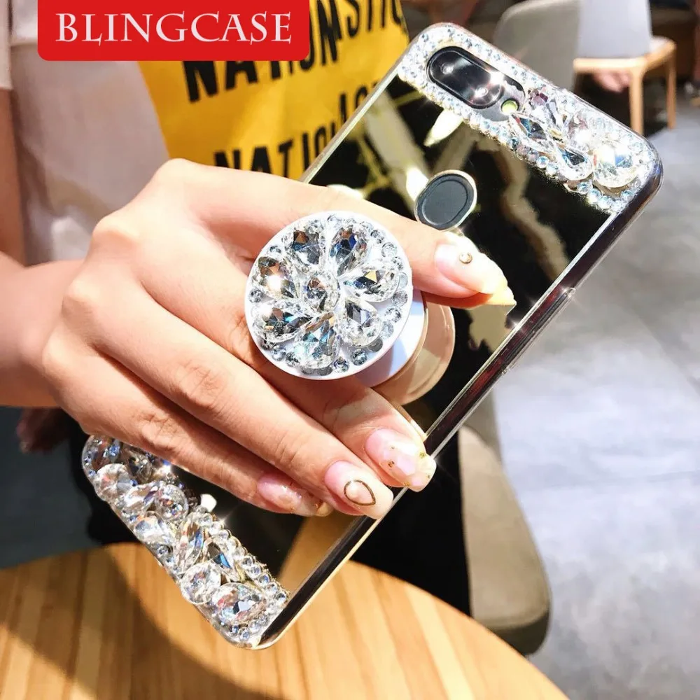 For Samsung Galaxy S6 S7 Edge S8 S9 S10 Plus Note 8 9 10 Rhinestone Mirror Case Diamond holder Cover | Мобильные телефоны и