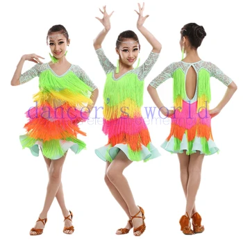 

New Adult girls Latin dance costume senior lace long sleeves latin dance dress for women/child latin dance dresses S-4XL