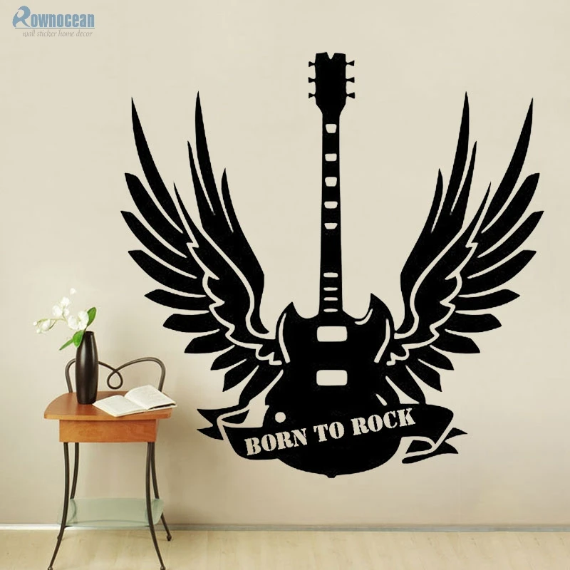 Настенные стикеры Born To Rock Wings для гитары моющиеся виниловые наклейки на стену