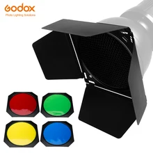 Godox BD-04 Barn Door С Honeycomb Grid и 4 цветными гелевыми фильтрами (красный желтый синий зеленый) Godox BD-04 Barn Door С Honeycomb Grid и 4 цветными гелевыми фильтрами (красный желтый синий зеленый)