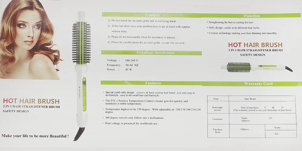 Профессиональная электрическая керамическая вращающаяся щетка для волос с 4 размерами 2 в 1, прямая и завивающая щетка для горячей укладки волос, расческа, инструмент для укладки